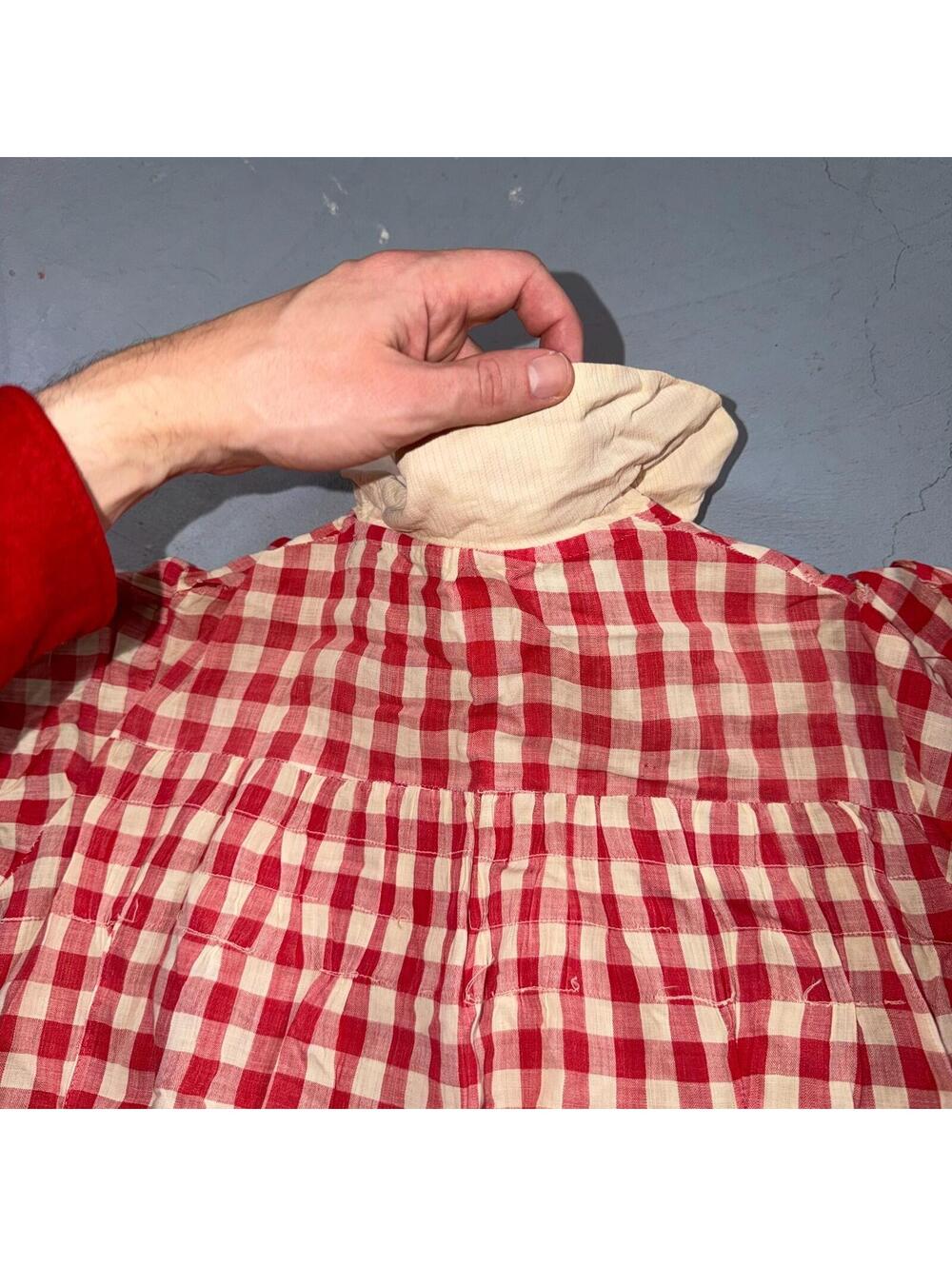 VTG 60s Red White Gingham Print Dress Eyelet Collar Picnic Sundress Rockabilly - Picture 14 of 15